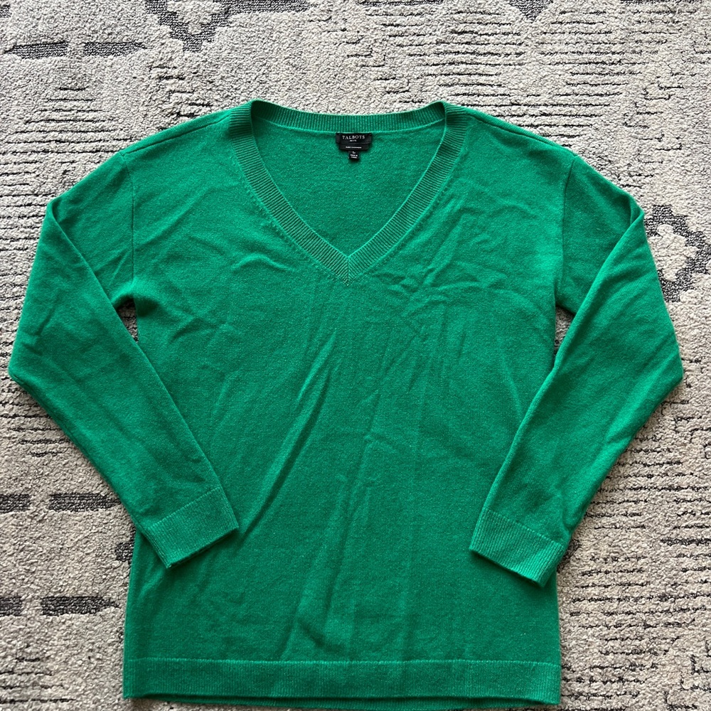 100% Cashmere V-Neck Sweater | Talbots Women’s Cashmere Sweater | Green | Size S